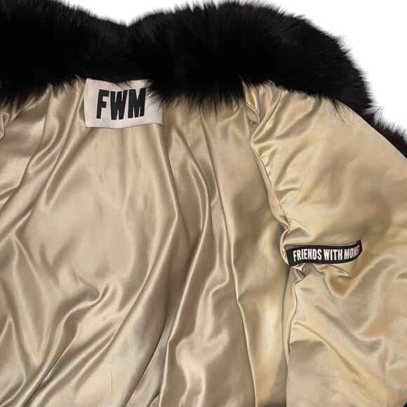 Friends With Money Black Sliver Sequin Fur Trimmed Suede Leather Cropped Jacket - Picture 11 of 11